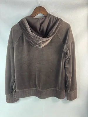 Jones New York L Brown Velour Zip-Up Hoodie thumbnail 7
