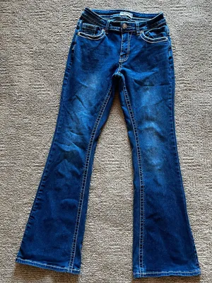 Y2K Western mid rise Leather bull Embellished Dark Blue Jeans thumbnail 1
