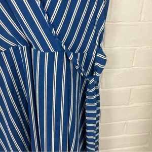 Monteau Blue White Striped Faux Wrap Mini Dress Size L thumbnail 5