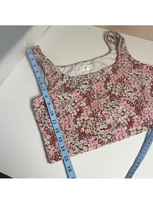 Lou & Grey Athletic Floral Crop Top Tank Large Pink Brown Cottagecore Stretchy thumbnail 8