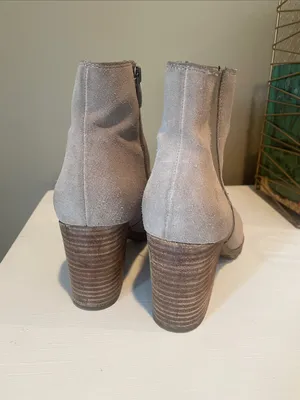 Franco Sarto Taupe Suede Ankle Booties with Stacked Heel thumbnail 3