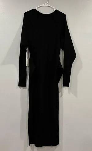 NWT Good American Long Sleeve Belted Bodycon Midi Sweater Dress Black 1/2 thumbnail 4