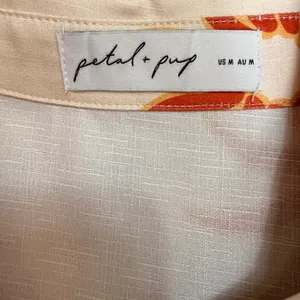 Petal & Pup Ren Soleil Sun Print Mini Dress Ruffle Bell Sleeve Cream Orange Med. thumbnail 10