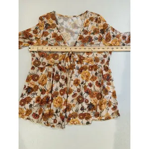 Floral Mesh Top XL Fairy Festival Bell Sleeve Stretch 70s Sunflower Cottage Boho thumbnail 4