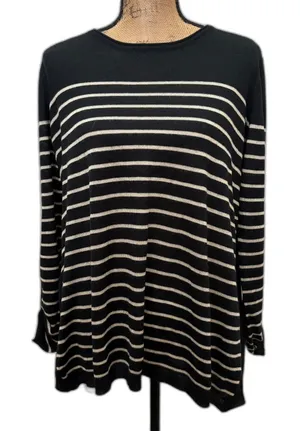Fate Striped Layered Look Sweater Black Open Back‎ Wool Blend Casual Size Large thumbnail 1