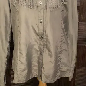 H&M grayish green silk blend button down blouse thumbnail 4