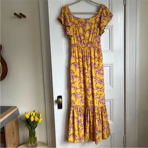Anthropologie Sachin & Babi Yellow Flutter Sleeve Floral Print Maxi Dress Size 8 thumbnail 3