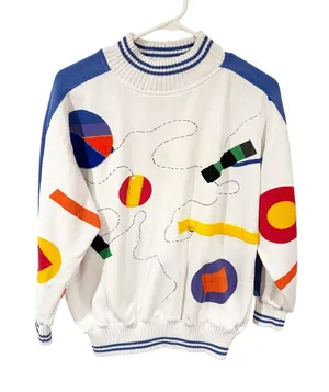 Vintage American Sportif Geometric Shapes White Crewneck Sweatshirt Size Small thumbnail 1