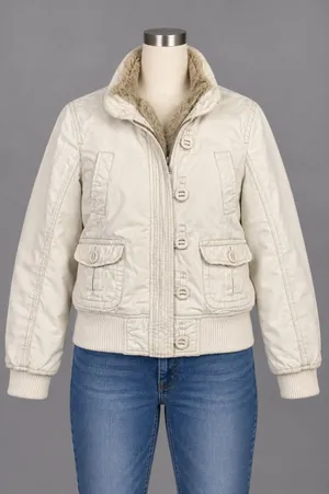 Vintage Y2K Aeropostale Faux Fur Lined Jacket Women’s Large Cream thumbnail 1