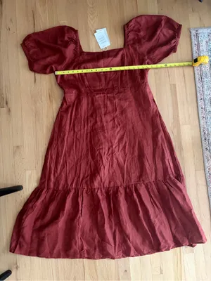 New Garnet Hill Linen Puff Sleeve Midi Dress Marsala tiered burgundy XL thumbnail 2