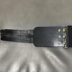 VTG Y2K Black Patent Leather Corset Belt Triple Buckle Whimzigoth Punk Gothic thumbnail 7