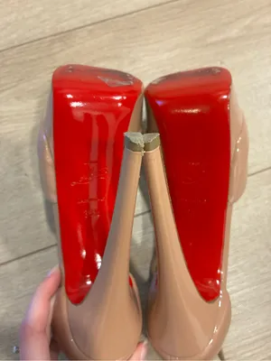Christian Louboutin Jilopa Patent Leather Nude Stiletto Heel Size 36.5/6.5 FLAW thumbnail 7