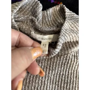 Maurices Brown Ribbed Knit Sweater 1/2 Collar Tiered Ruffle Long Sleeve‎ Size L thumbnail 5