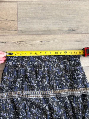 Antonio Melani Gwyneth Floral Tiered Printed Pleated Boho Blue Tan Maxi Skirt thumbnail 7
