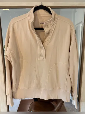 aerie Oversized Athletic Henley Sweatshirts Women in Cream size XS Extra Small thumbnail 1