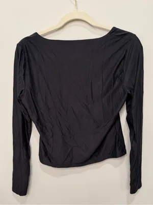 Abercrombie & Fitch Black Square Neck Long Sleeve Top Size Large thumbnail 3