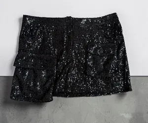 STEVE MADDEN Black Sequin Cargo Pocket Skirt Size Large thumbnail 1