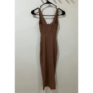 Naked Wardrobe NEW Women XS Brown Faux Bustier Ribbed Hourglass Bodycon Dress thumbnail 5