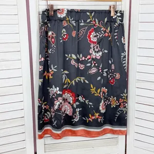 Loft Floral‎ Satin Faux Wrap Scarf Skirt Grey Coral Medium thumbnail 9
