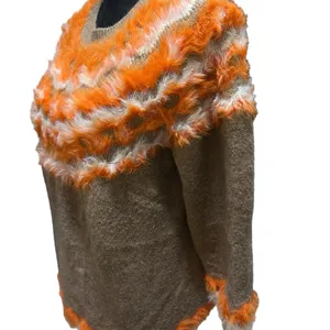 Marc New York Women’s Size Large Camel & Orange Faux Fur‎ Sweater thumbnail 4