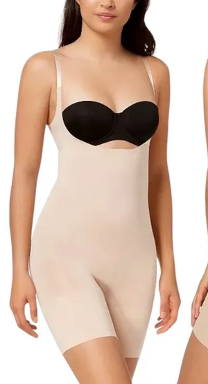 SPANX OnCore Open-Bust Mid Thigh Bodysuit Soft Nude NEW Size 1X Slimming Shaping thumbnail 1