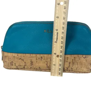 Lauren Ralph Lauren Teal Cork Cosmetic Bag Makeup Pouch Zippered‎ Organizer thumbnail 7