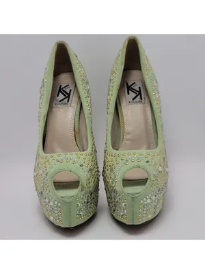 Kiss Kouture Celine Light Mint Green Peep Toe Beaded Platform Heels Size 8.5 thumbnail 12