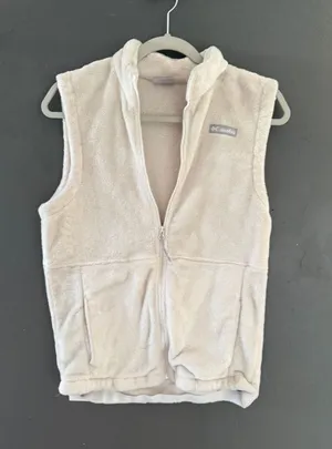 Columbia Womens Cream Fleece Vest Full Zip Plush Mock Neck Small Solid Pockets thumbnail 1