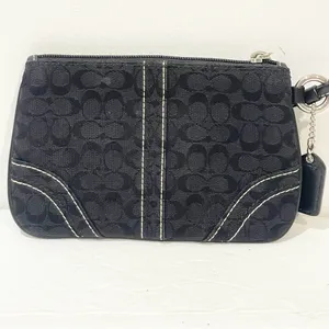 Coach Signature Contrast‎ Trim Wristlet Pouch Clutch Black thumbnail 3