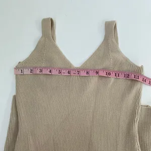 Abercrombie & Fitch S Beige Ribbed Knit Midi Dress V Neck Minimalist thumbnail 5