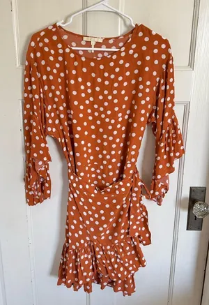 Maje polka dot long sleeve knee length wrap dress‎ size 1 (their small) thumbnail 1
