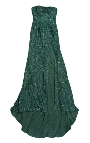 Women's Strapless High Leg Slit Sequin Maxi Mermaid Dress in Green, Size 0​​​ thumbnail 1
