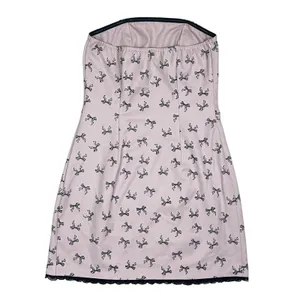 Cider Light Pink Strapless Bow Print Lace Trim Mini Dress Size XS thumbnail 3