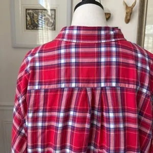 L.L. Bean Women's Fleece-Lined Flannel Shirt Button Up Red Blue Plaid $90 3X thumbnail 5