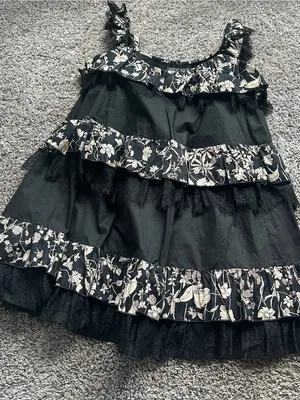 Dolls Kill Black Dress with Cream Floral Ruffles thumbnail 3