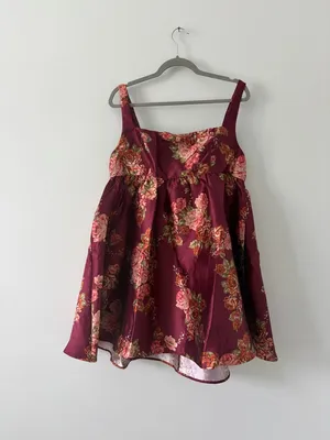 Lulu’s Unbelievably Lovely Red Floral Babydoll Empire Waist Mini Dress NWT XL thumbnail 2