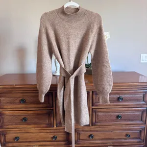 Sézane Enola Dress Light Camel Mohair Wool Belted Mini Dress M NWT thumbnail 7