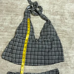 Samiol Women’s Medium Black White Plaid Tankini Bikini Swimsuit Plunge Halter thumbnail 5