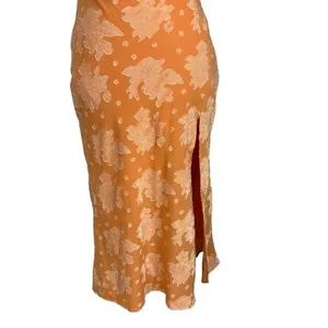 Hello Molly Drinks On Me Midi Dress‎ Orange Floral Jacquard Cowl Neck Size XS thumbnail 3
