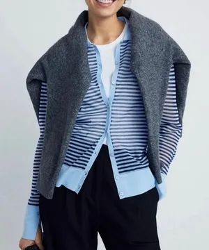 Frame Collared blue Striped Cardigan Medium thumbnail 1