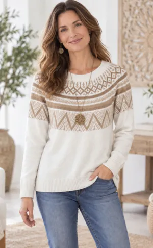 Talbots Sweater Ivory gold Women’s XL Fair Isle Nordic Pullover retro cabincore thumbnail 1