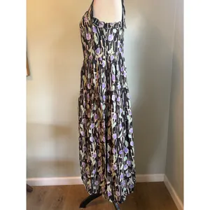Moon River Purple floral Tiered Midi Dress Black Tie Strap Large boho whimsi re thumbnail 3
