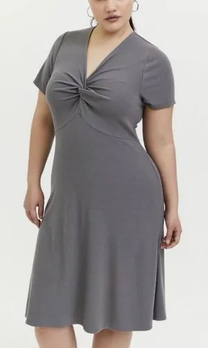 Torrid Gray Ribbed Short Sleeve V Neck Twist Flare Skater Dress 1X‎ thumbnail 1