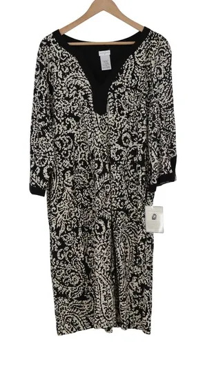 Jaclyn Smith Caftan Womens XL Black White Paisley V-Neck 3/4 Sleeve NEW thumbnail 1