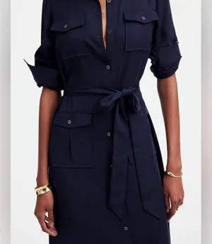 Madewell Womens Navy Blue Utility Tie-Waist Maxi Shirtdress thumbnail 3