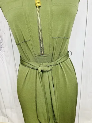 Michael Michael Kors Sleeveless Midi Dress with Belt Tie Olive Green Sz XS thumbnail 3