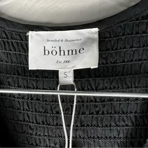 Bohme Black Tencel Smocked Tiered V-Neck‎ Long Sleeve Boho Midi Dress thumbnail 5