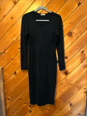 Marine Layer Lexi Rib Long Sleeve Midi Black Dress thumbnail 7