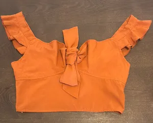Cider Terracotta Ruffle Sleeve Crop Top thumbnail 1