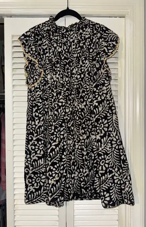 THML Black Dress with Cream Floral Pattern and Ruffle Trim thumbnail 1